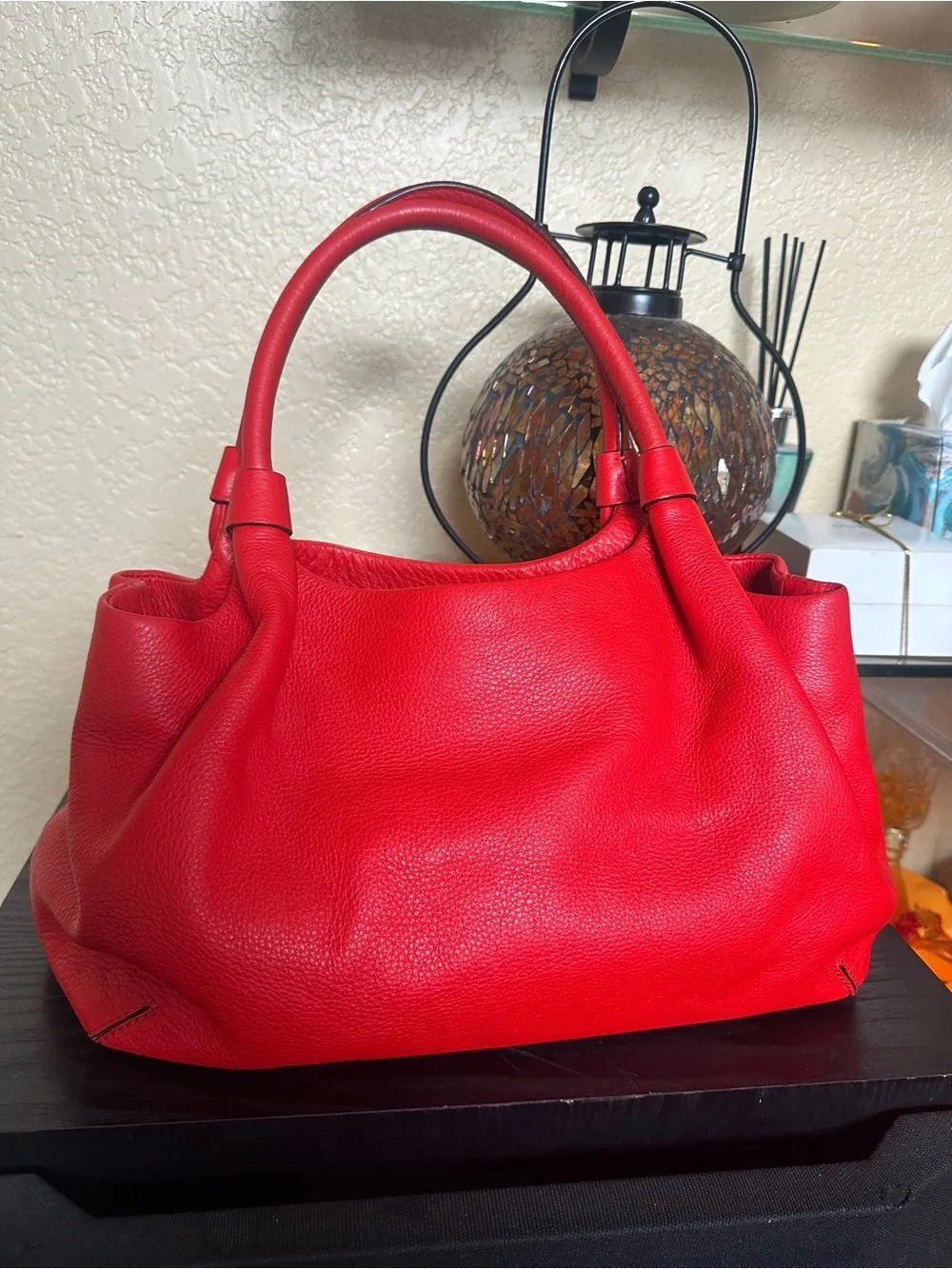 kate spade Red real Pebbled Leather Double-Handle Shoulder Bag